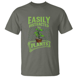 Easily Distracted By Plants T Shirt Funny Gardening Lover Gift TS12 Military Green Print Your Wear