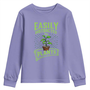 Easily Distracted By Plants Youth Sweatshirt Funny Gardening Lover Gift TS12 Violet Print Your Wear
