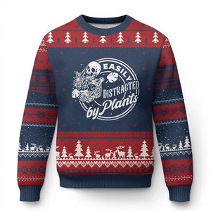Easily Distracted By Plants Skeleton Ugly Christmas Sweater Funny Gardener Plant Lover TS12 Navy Red Print Your Wear