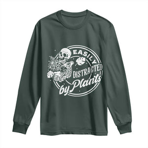 Easily Distracted By Plants Skeleton Long Sleeve Shirt Funny Gardener Plant Lover TS12 Dark Forest Green Print Your Wear