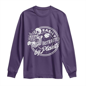 Easily Distracted By Plants Skeleton Long Sleeve Shirt Funny Gardener Plant Lover TS12 Purple Print Your Wear