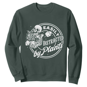 Easily Distracted By Plants Skeleton Sweatshirt Funny Gardener Plant Lover TS12 Dark Forest Green Print Your Wear