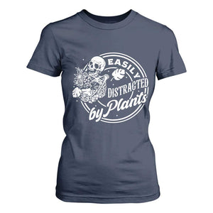 Easily Distracted By Plants Skeleton T Shirt For Women Funny Gardener Plant Lover TS12 Navy Print Your Wear