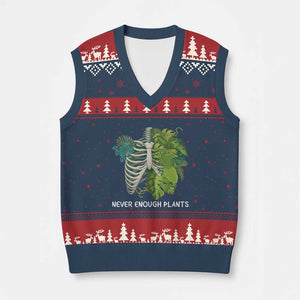 Monstera Plant Body Skeleton V-Neck Knit Sweater Vest Never Enough Plants TS12 Navy Red Print Your Wear