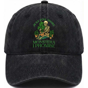 Just One More Monstera Washed Cotton Baseball Cap Skeleton Plant Lover Gift TS12 Print Your Wear