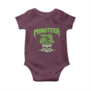Monstera Lover Houseplant Gift Baby Onesie Skull Plant Pot Graphic TS12 Maroon Print Your Wear