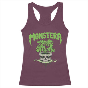 Monstera Lover Houseplant Gift Racerback Tank Top Skull Plant Pot Graphic TS12 Maroon Print Your Wear