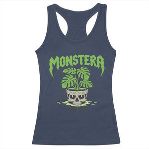 Monstera Lover Houseplant Gift Racerback Tank Top Skull Plant Pot Graphic TS12 Navy Print Your Wear