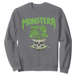 Monstera Lover Houseplant Gift Sweatshirt Skull Plant Pot Graphic TS12 Charcoal Print Your Wear
