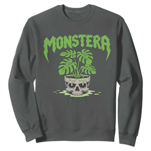 Monstera Lover Houseplant Gift Sweatshirt Skull Plant Pot Graphic TS12 Dark Heather Print Your Wear