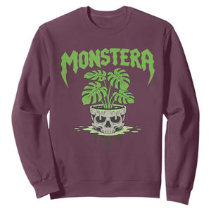 Monstera Lover Houseplant Gift Sweatshirt Skull Plant Pot Graphic TS12 Maroon Print Your Wear