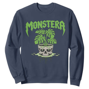 Monstera Lover Houseplant Gift Sweatshirt Skull Plant Pot Graphic TS12 Navy Print Your Wear