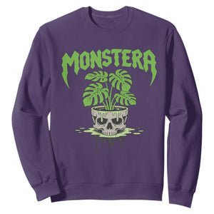 Monstera Lover Houseplant Gift Sweatshirt Skull Plant Pot Graphic TS12 Purple Print Your Wear