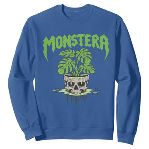Monstera Lover Houseplant Gift Sweatshirt Skull Plant Pot Graphic TS12 Royal Blue Print Your Wear