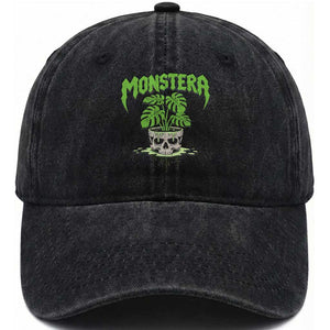 Monstera Lover Houseplant Gift Washed Cotton Baseball Cap Skull Plant Pot Graphic TS12 Print Your Wear