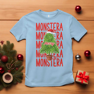 Merry Monstera T Shirt Plant Lover Christmas Gift TS12 Light Blue Print Your Wear