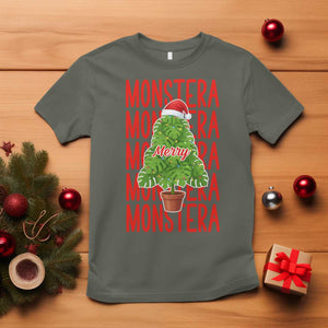 Merry Monstera T Shirt Plant Lover Christmas Gift TS12 Military Green Print Your Wear