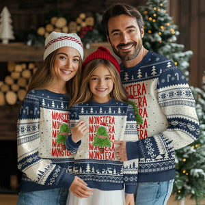 Merry Monstera Ugly Christmas Sweater Plant Lover Xmas Gift TS12 Beige Navy Print Your Wear