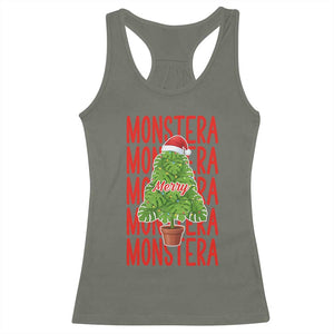 Merry Monstera Racerback Tank Top Plant Lover Christmas Gift TS12 Military Green Print Your Wear