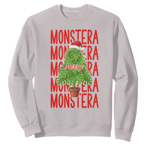 Merry Monstera Sweatshirt Plant Lover Christmas Gift TS12 Ice Gray Print Your Wear