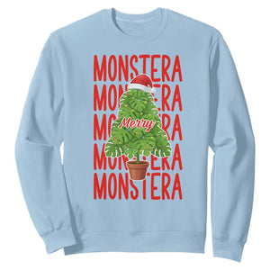 Merry Monstera Sweatshirt Plant Lover Christmas Gift TS12 Light Blue Print Your Wear