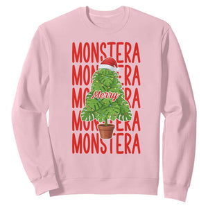 Merry Monstera Sweatshirt Plant Lover Christmas Gift TS12 Light Pink Print Your Wear