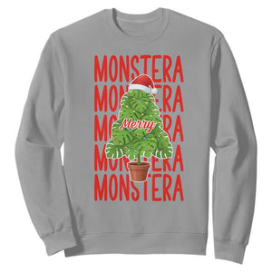 Merry Monstera Sweatshirt Plant Lover Christmas Gift TS12 Sport Gray Print Your Wear