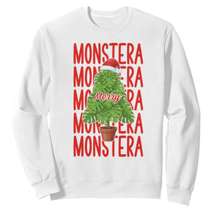 Merry Monstera Sweatshirt Plant Lover Christmas Gift TS12 White Print Your Wear