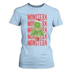 Merry Monstera T Shirt For Women Plant Lover Christmas Gift TS12 Light Blue Print Your Wear