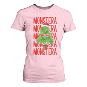 Merry Monstera T Shirt For Women Plant Lover Christmas Gift TS12 Light Pink Print Your Wear