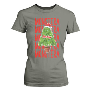 Merry Monstera T Shirt For Women Plant Lover Christmas Gift TS12 Military Green Print Your Wear
