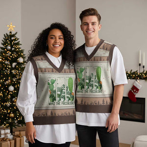 Funny Cactus Plant Lover V-Neck Knit Sweater Vest What The Fucculent TS12 Mocha Mousse Print Your Wear