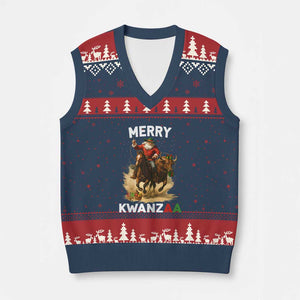 Funny Black Santa Cowboy V-Neck Knit Sweater Vest Merry Kwanzaa Cultural Pride Gift TS12 Navy Red Print Your Wear