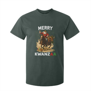 Funny Black Santa Cowboy T Shirt For Kid Merry Kwanzaa Cultural Pride Gift TS12 Dark Forest Green Print Your Wear