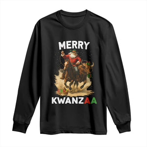 Funny Black Santa Cowboy Long Sleeve Shirt Merry Kwanzaa Cultural Pride Gift TS12 Black Print Your Wear