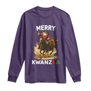 Funny Black Santa Cowboy Long Sleeve Shirt Merry Kwanzaa Cultural Pride Gift TS12 Purple Print Your Wear