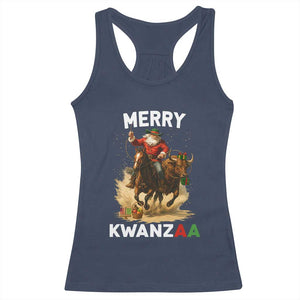 Funny Black Santa Cowboy Racerback Tank Top Merry Kwanzaa Cultural Pride Gift TS12 Navy Print Your Wear