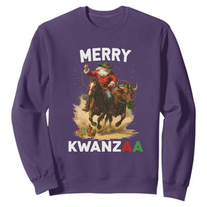 Funny Black Santa Cowboy Sweatshirt Merry Kwanzaa Cultural Pride Gift TS12 Purple Print Your Wear