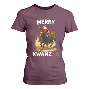 Funny Black Santa Cowboy T Shirt For Women Merry Kwanzaa Cultural Pride Gift TS12 Maroon Print Your Wear