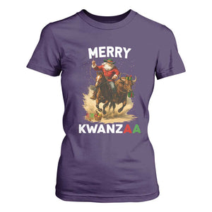 Funny Black Santa Cowboy T Shirt For Women Merry Kwanzaa Cultural Pride Gift TS12 Purple Print Your Wear