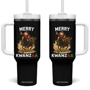 Funny Black Santa Cowboy Tumbler With Handle Merry Kwanzaa Cultural Pride Gift TS12 One Size: 40 oz Black Print Your Wear