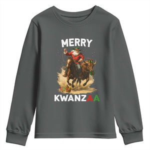 Funny Black Santa Cowboy Youth Sweatshirt Merry Kwanzaa Cultural Pride Gift TS12 Dark Heather Print Your Wear