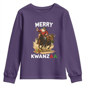 Funny Black Santa Cowboy Youth Sweatshirt Merry Kwanzaa Cultural Pride Gift TS12 Purple Print Your Wear