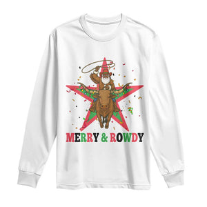 Merry And Rowdy Kwanzaa Santa Cowboy Christmas Gift Long Sleeve Shirt TS12 White Print Your Wear