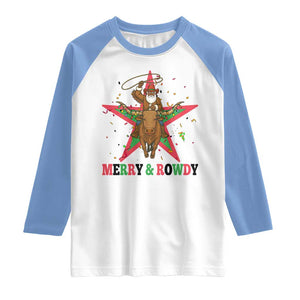 Merry And Rowdy Kwanzaa Santa Cowboy Christmas Gift Raglan Shirt TS12 White Carolina Blue Print Your Wear