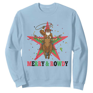 Merry And Rowdy Kwanzaa Santa Cowboy Christmas Gift Sweatshirt TS12 Light Blue Print Your Wear