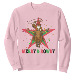 Merry And Rowdy Kwanzaa Santa Cowboy Christmas Gift Sweatshirt TS12 Light Pink Print Your Wear