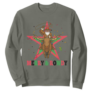 Merry And Rowdy Kwanzaa Santa Cowboy Christmas Gift Sweatshirt TS12 Military Green Print Your Wear