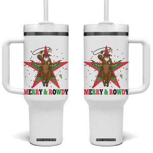 Merry And Rowdy Kwanzaa Santa Cowboy Christmas Gift Tumbler With Handle TS12 One Size: 40 oz White Print Your Wear