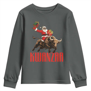 Happy Kwanzaa Youth Sweatshirt Rodeo Black Santa African American Holiday Gift TS12 Dark Heather Print Your Wear